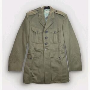 Vtg USMC Marine Corps Service Alpha Coat 40R Wool Serge Green Quantico Uniform